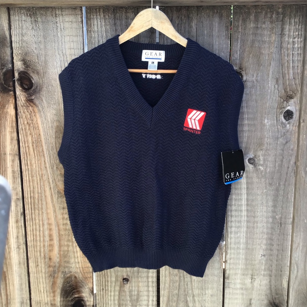 New Vintage Sony sprinter Sweater vest mens large nwt tech promo 90s v-neck